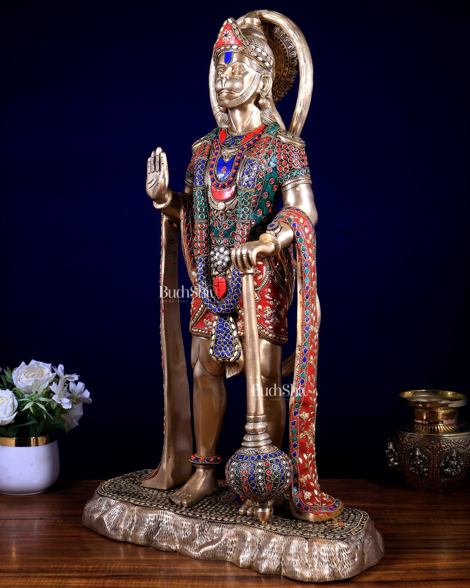 Pure Brass large Standing Hanuman Statue 25.5 inch - Budhshiv.com