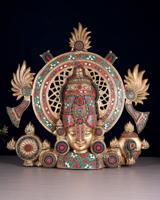 Pure Brass Large Tirupati Balaji face Bust statue | Floral Stonework 22.5" - Budhshiv.com