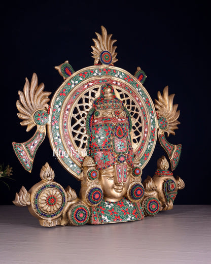 Pure Brass Large Tirupati Balaji face Bust statue | Floral Stonework 22.5" - Budhshiv.com