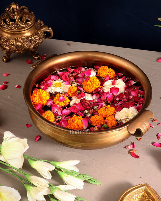 Pure Brass Large Urli Bowl – Antique Finish | 12" Wide - Budhshiv.com