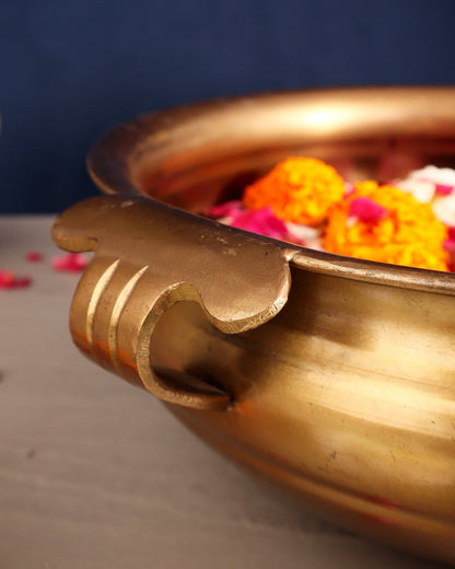 Pure Brass Large Urli Bowl – Antique Finish | 12" Wide - Budhshiv.com