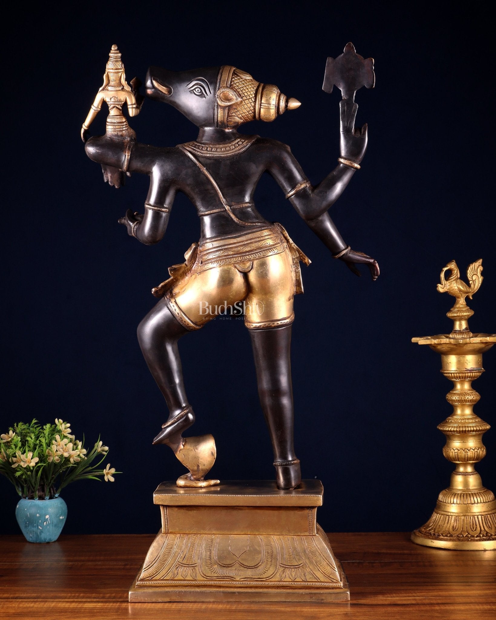 Pure Brass Large Varaha Lakshmi Statue – 24" Black and golden finish - Budhshiv.com
