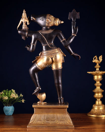 Pure Brass Large Varaha Lakshmi Statue – 24" Black and golden finish - Budhshiv.com