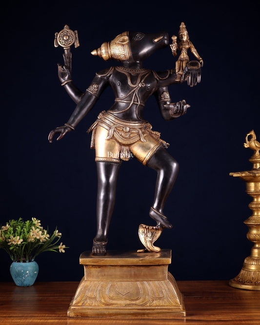 Pure Brass Large Varaha Lakshmi Statue – 24" Black and golden finish - Budhshiv.com