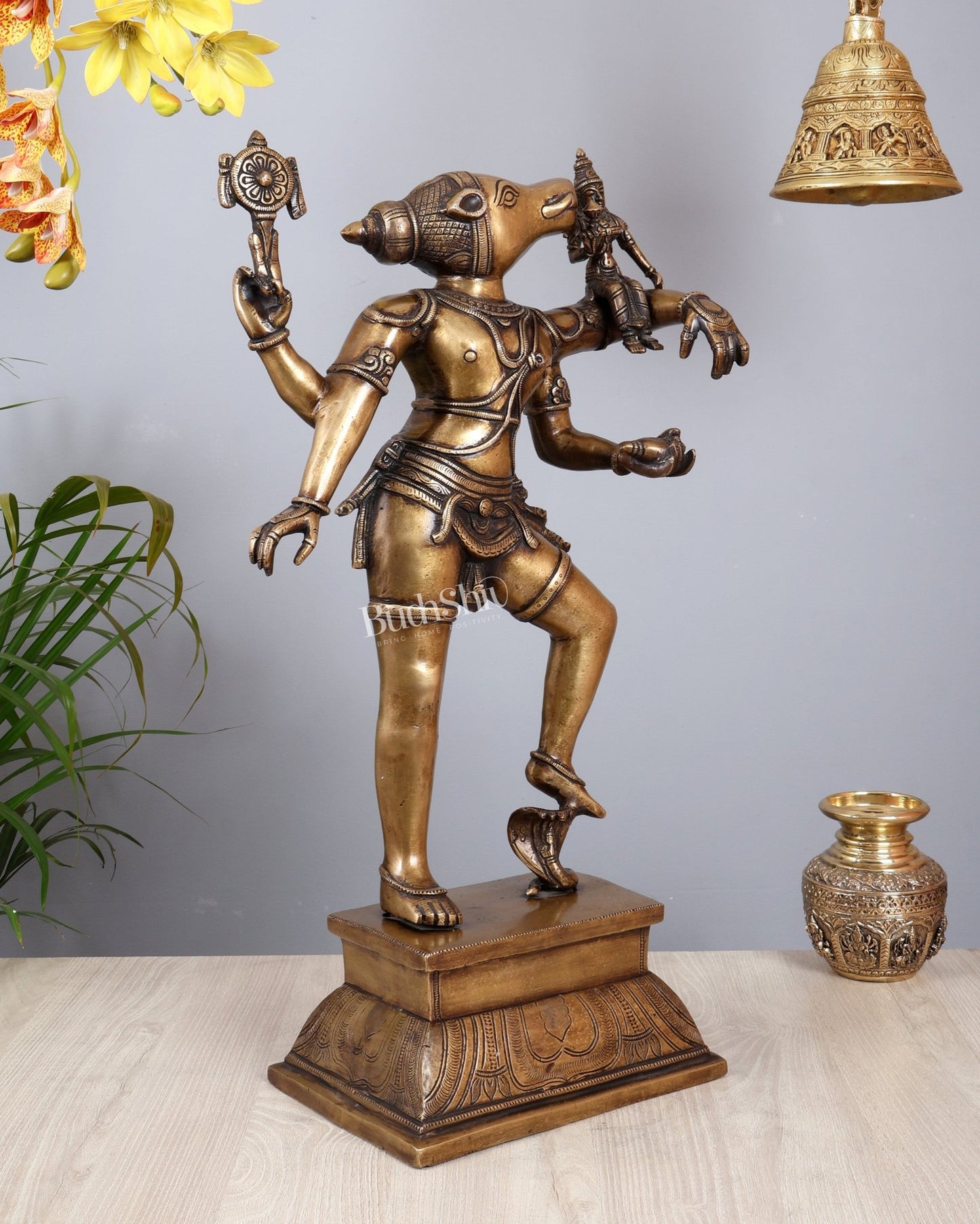 Pure Brass Large Varaha Lakshmi Statue – 24" vintage tone - Budhshiv.com