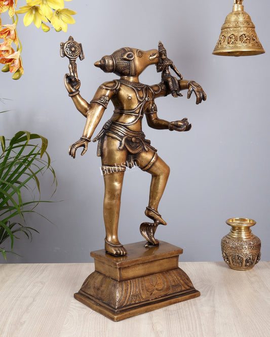 Pure Brass Large Varaha Lakshmi Statue – 24" vintage tone - Budhshiv.com