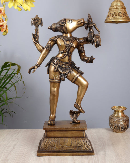 Pure Brass Large Varaha Lakshmi Statue – 24" vintage tone - Budhshiv.com