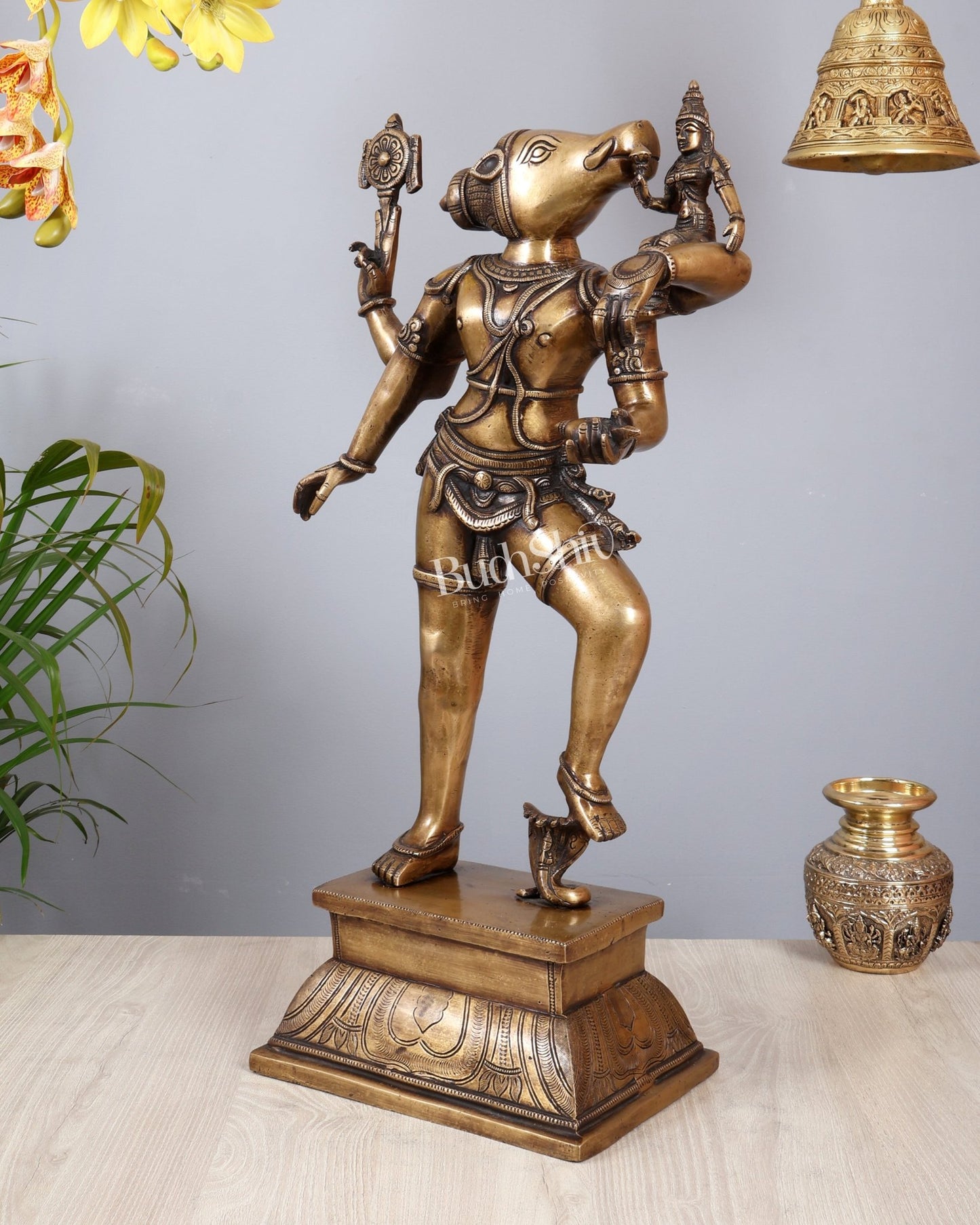 Pure Brass Large Varaha Lakshmi Statue – 24" vintage tone - Budhshiv.com