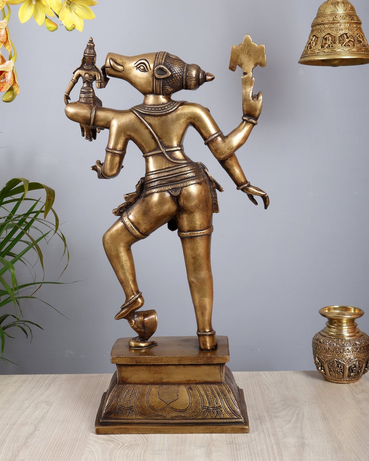 Pure Brass Large Varaha Lakshmi Statue – 24" vintage tone - Budhshiv.com