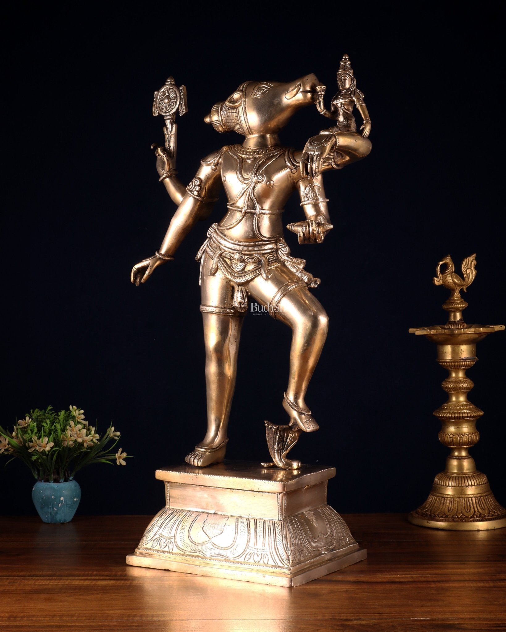 Pure Brass Large Varaha Lakshmi Statue – 24" - Budhshiv.com