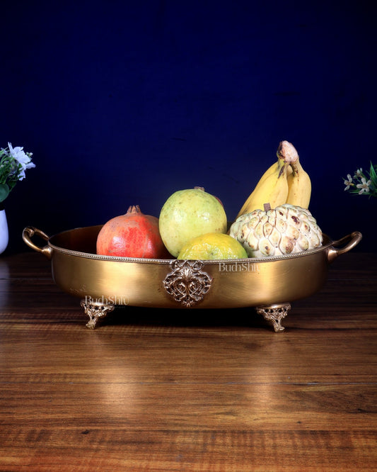 Pure Brass Lightweight Multipurpose Oval Fruit Bowl / Tray with Handle 12 inch - Budhshiv.com