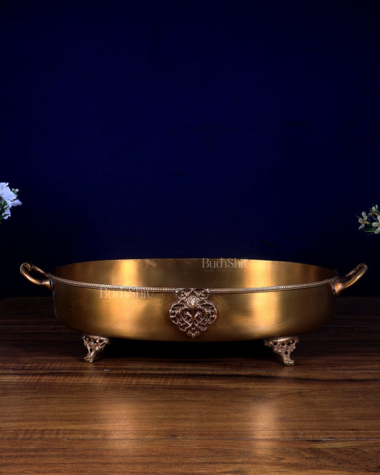 Pure Brass Lightweight Multipurpose Oval Fruit Bowl / Tray with Handle 12 inch - Budhshiv.com