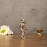 Pure brass lightweight Standing goddess Lakshmi idol 4" - Budhshiv.com