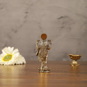 Pure brass lightweight Standing goddess Lakshmi idol 4" - Budhshiv.com