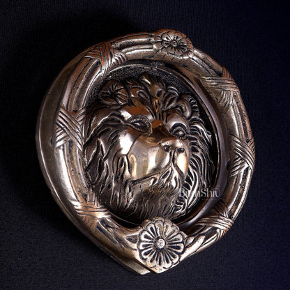 Pure Brass Lion Face Door Knocker | Vastu Main Door Guardian - Budhshiv.com