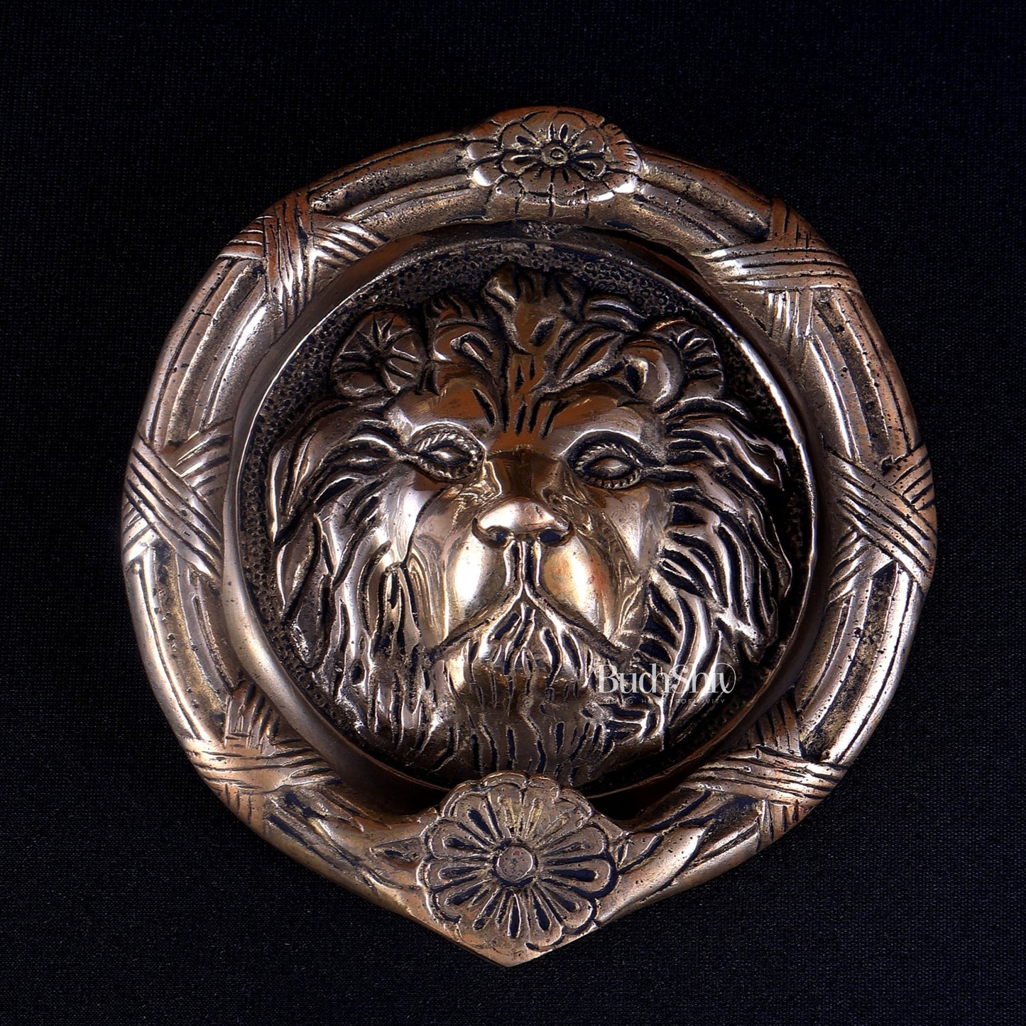 Pure Brass Lion Face Door Knocker | Vastu Main Door Guardian - Budhshiv.com