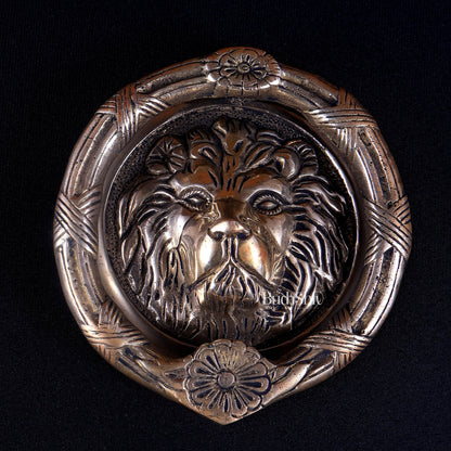 Pure Brass Lion Face Door Knocker | Vastu Main Door Guardian - Budhshiv.com