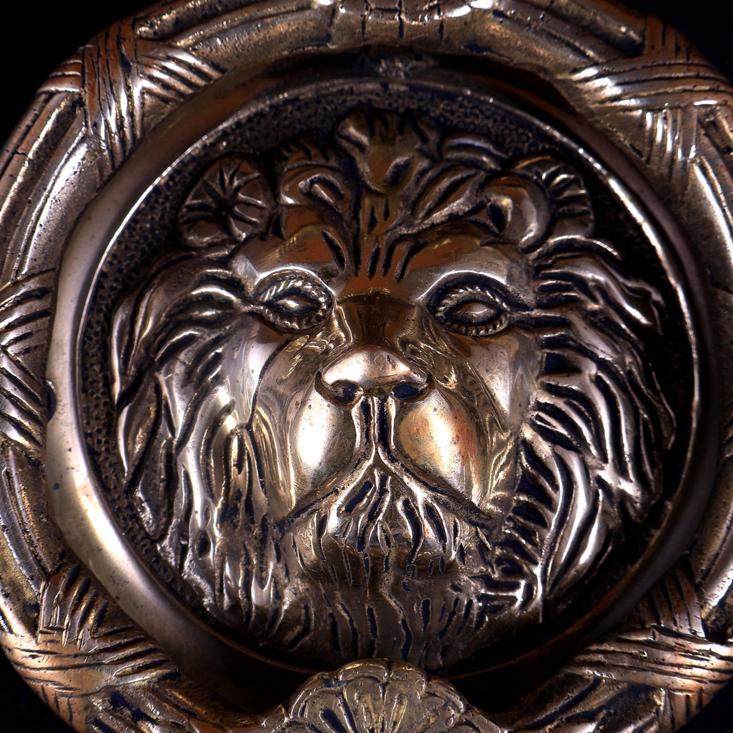 Pure Brass Lion Face Door Knocker | Vastu Main Door Guardian - Budhshiv.com