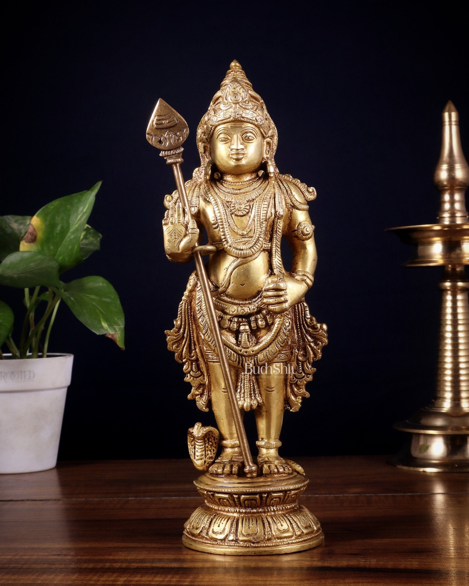 Pure Brass Lord Bala Murugan Kartikeya Statue | 11 Inches - Budhshiv.com