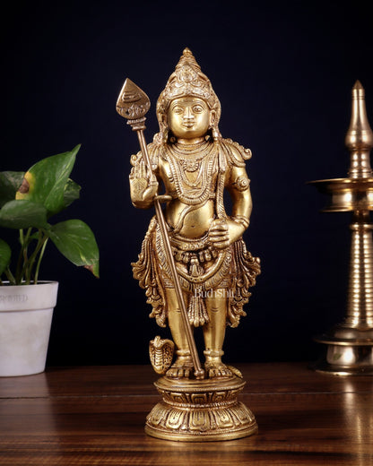 Pure Brass Lord Bala Murugan Kartikeya Statue | 11 Inches - Budhshiv.com
