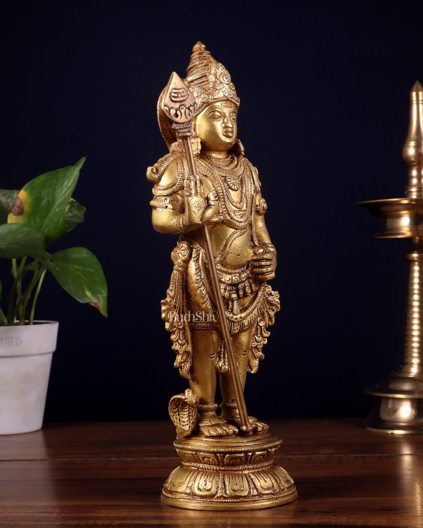 Pure Brass Lord Bala Murugan Kartikeya Statue | 11 Inches - Budhshiv.com