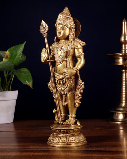 Pure Brass Lord Bala Murugan Kartikeya Statue | 11 Inches - Budhshiv.com