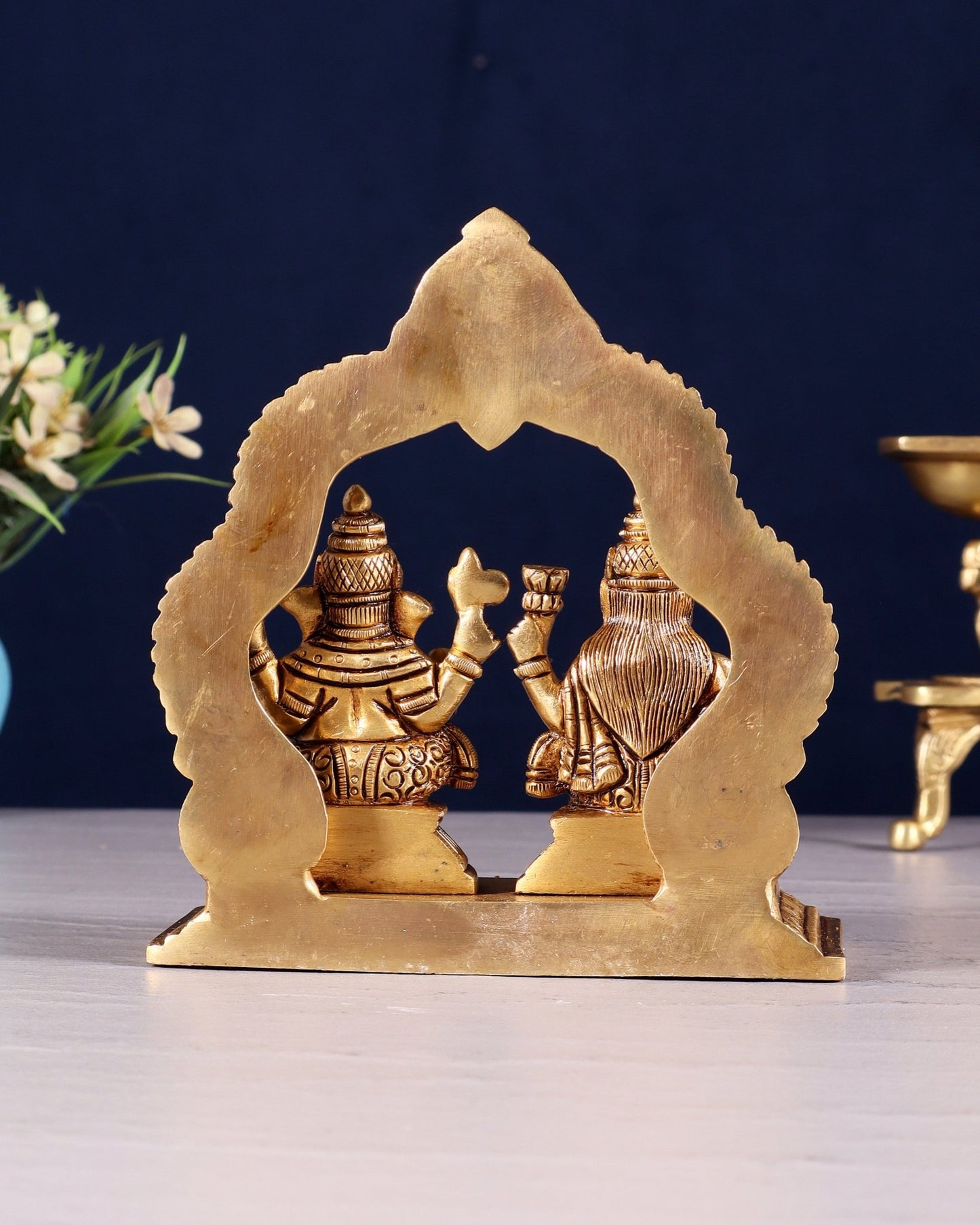 Pure Brass Lord Ganesha and Lakshmi Seated Together Idol - 5.5" - Budhshiv.com