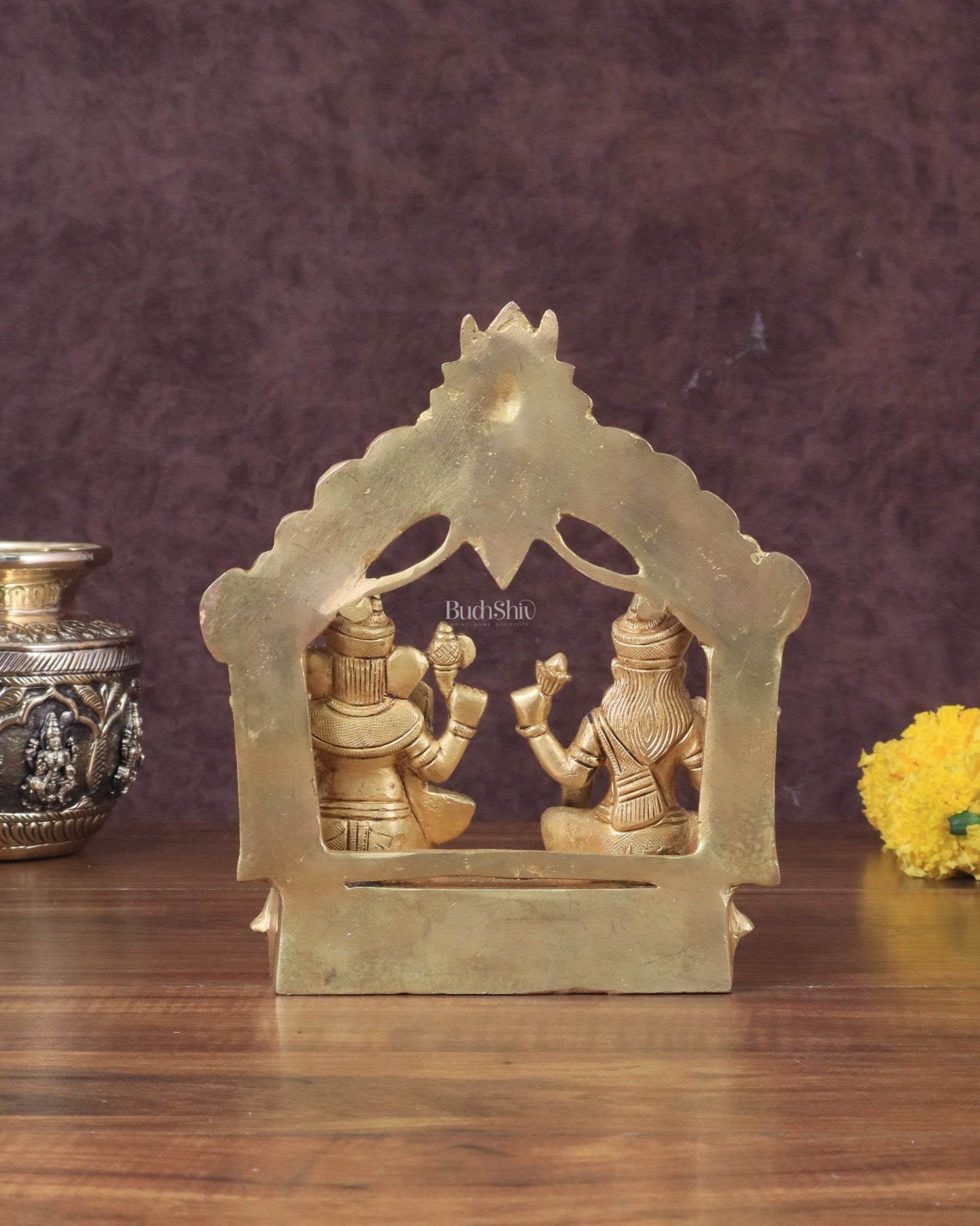 Pure Brass Lord Ganesha and Lakshmi Seated Together Statue - 7" - Budhshiv.com
