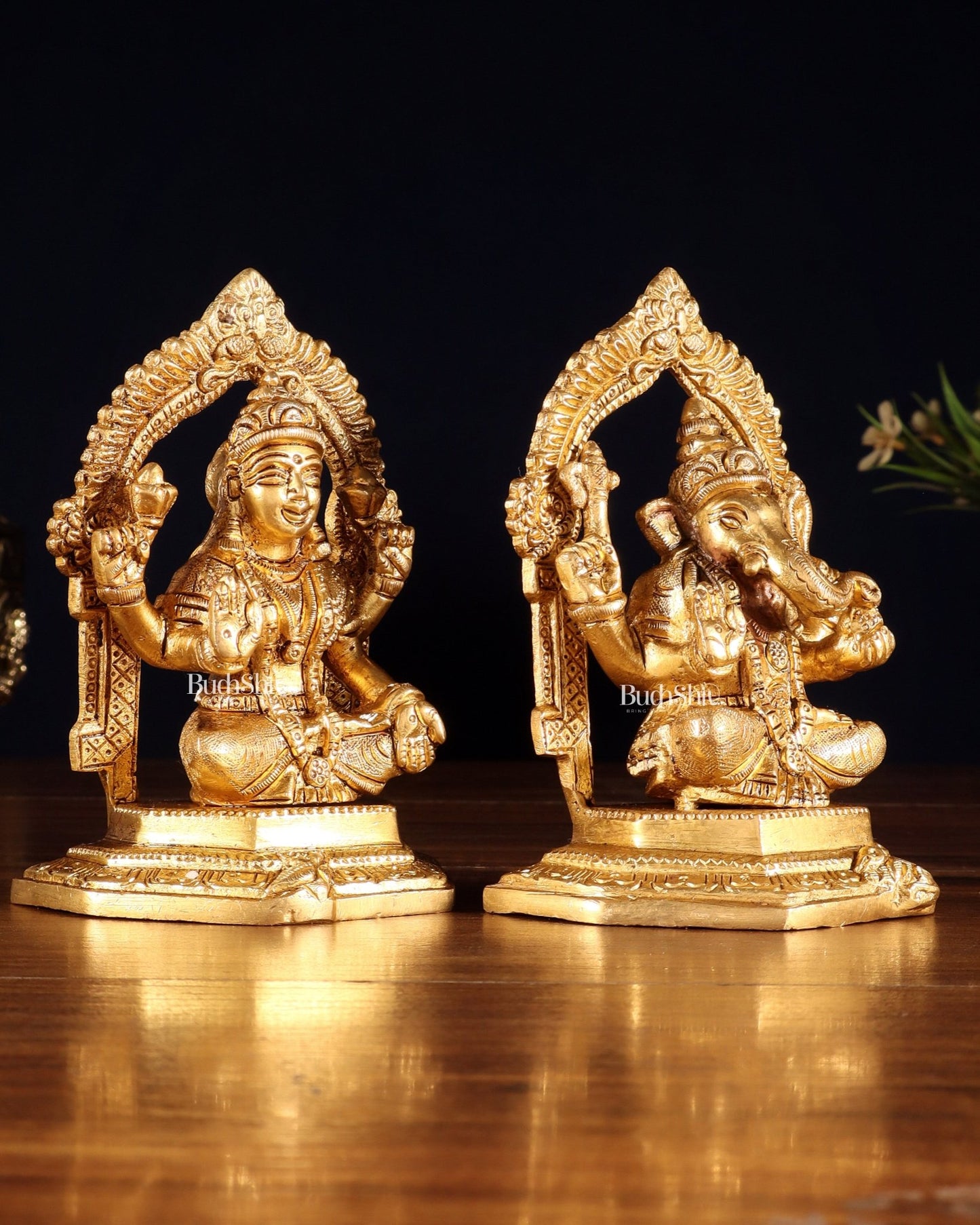 Pure Brass Lord Ganesha & Goddess Lakshmi Idols – Handcrafted Divine Pair 5" - Budhshiv.com