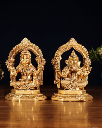 Pure Brass Lord Ganesha & Goddess Lakshmi Idols – Handcrafted Divine Pair 5" - Budhshiv.com