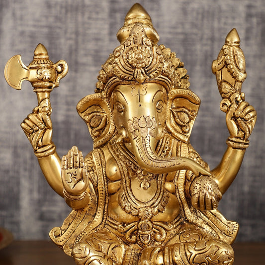 Pure Brass Lord Ganesha Highly Detailed Statue | 12 Inch - Budhshiv.com
