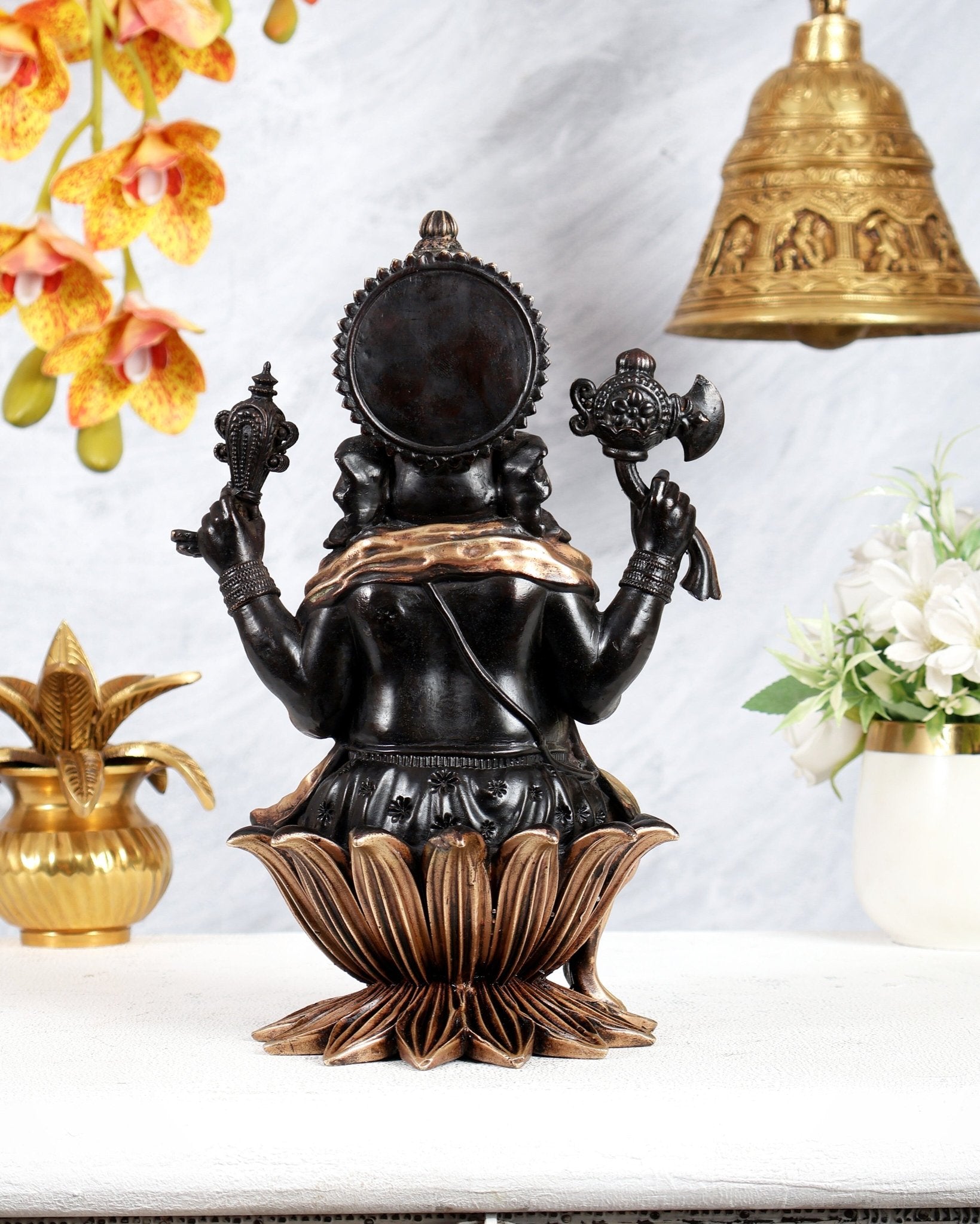 Pure Brass Lord Ganesha Idol – 10 Inch black tone - Budhshiv.com