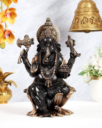 Pure Brass Lord Ganesha Idol – 10 Inch black tone - Budhshiv.com