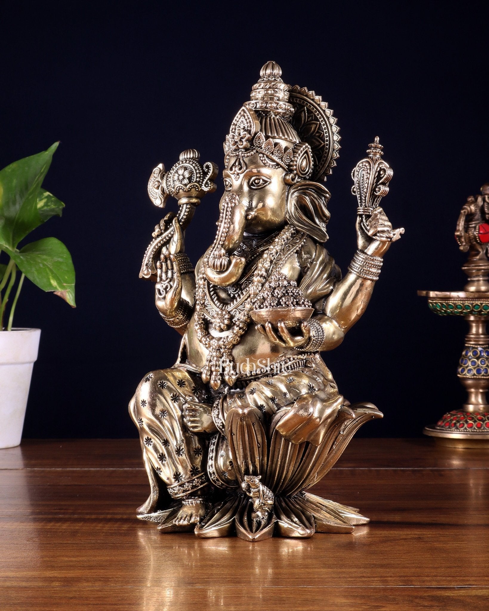 Pure Brass Lord Ganesha Idol – 10 Inch - Budhshiv.com