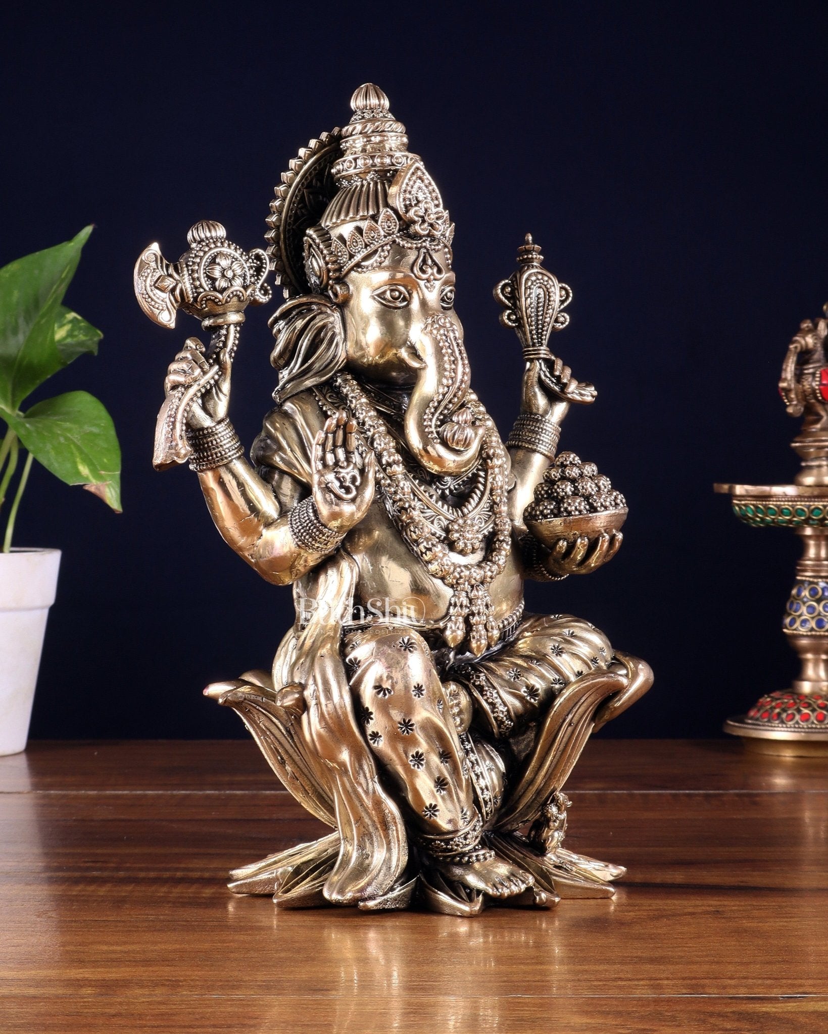 Pure Brass Lord Ganesha Idol – 10 Inch - Budhshiv.com