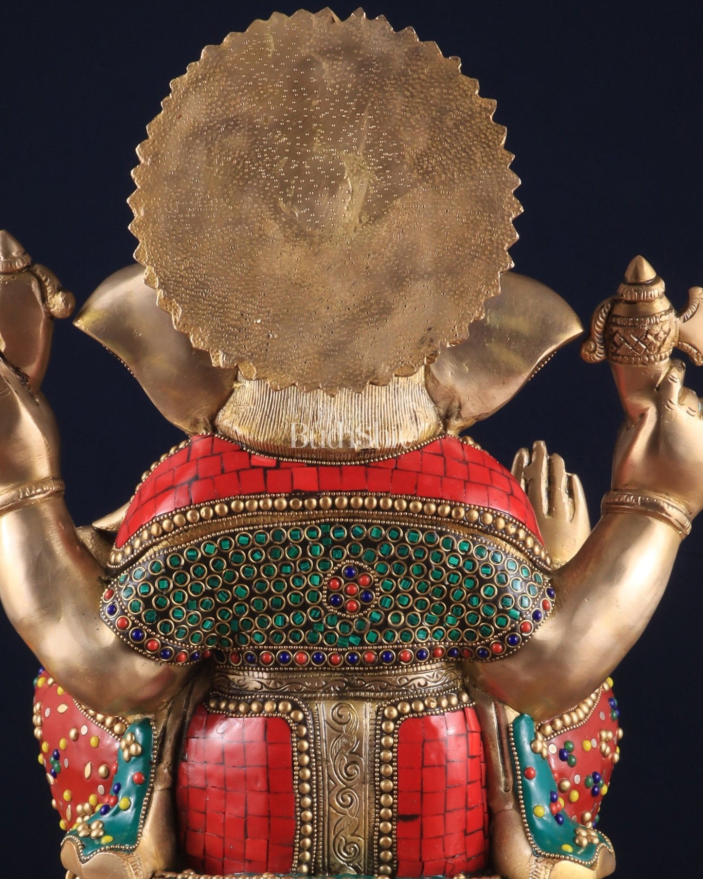 Pure Brass Lord Ganesha Idol - 18 inch Meenakari Stonework - Budhshiv.com