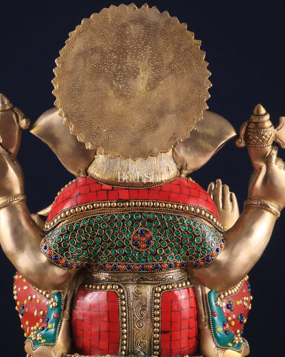 Pure Brass Lord Ganesha Idol - 18 inch Meenakari Stonework - Budhshiv.com