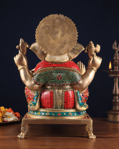 Pure Brass Lord Ganesha Idol - 18 inch Meenakari Stonework - Budhshiv.com