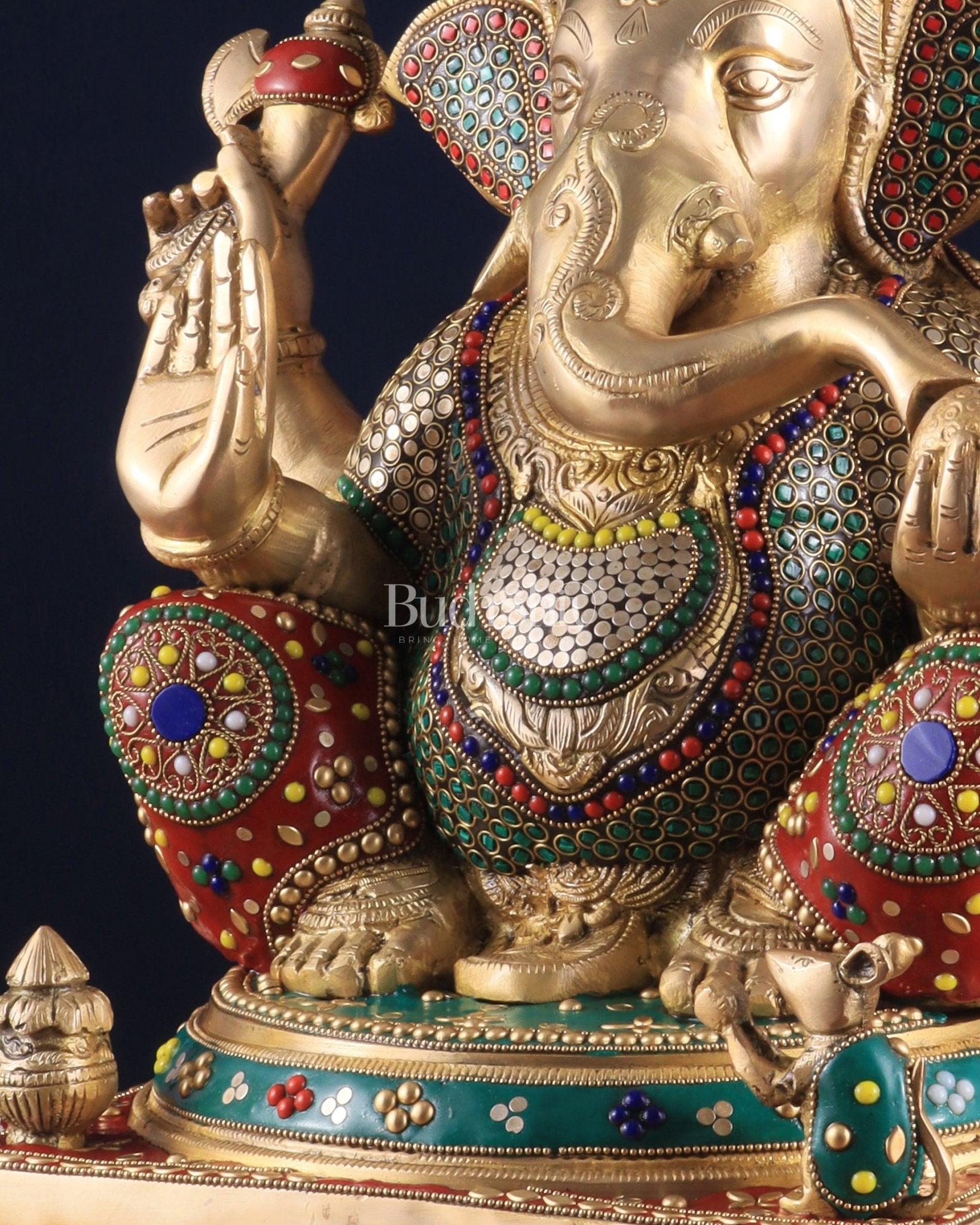 Pure Brass Lord Ganesha Idol - 18 inch Meenakari Stonework - Budhshiv.com