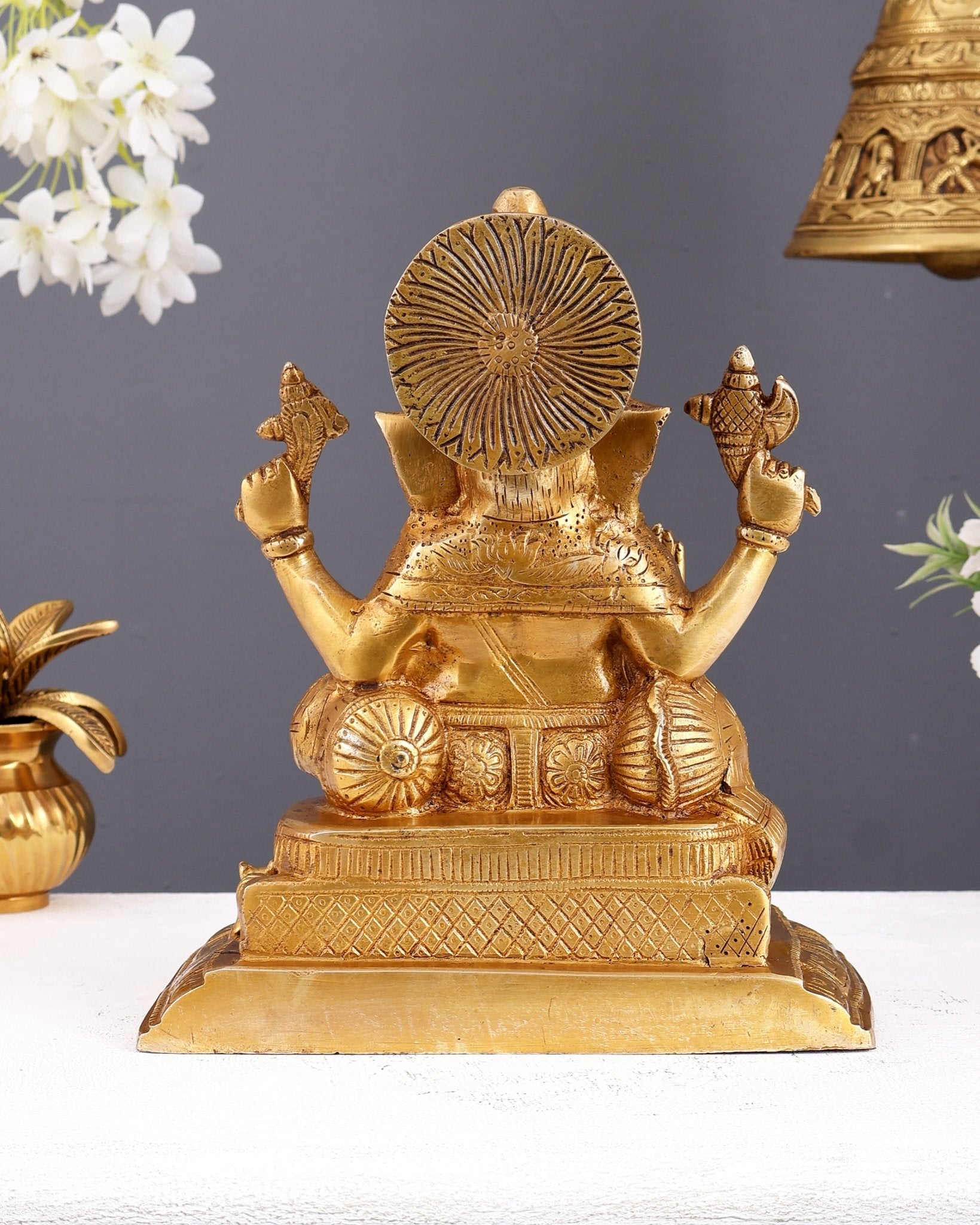Pure Brass Lord Ganesha Idol - 9 inch highly detailed - Budhshiv.com