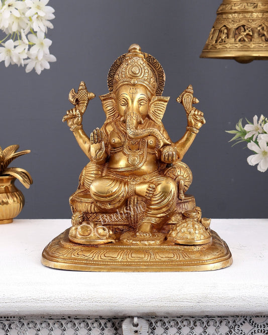 Pure Brass Lord Ganesha Idol - 9 inch highly detailed - Budhshiv.com