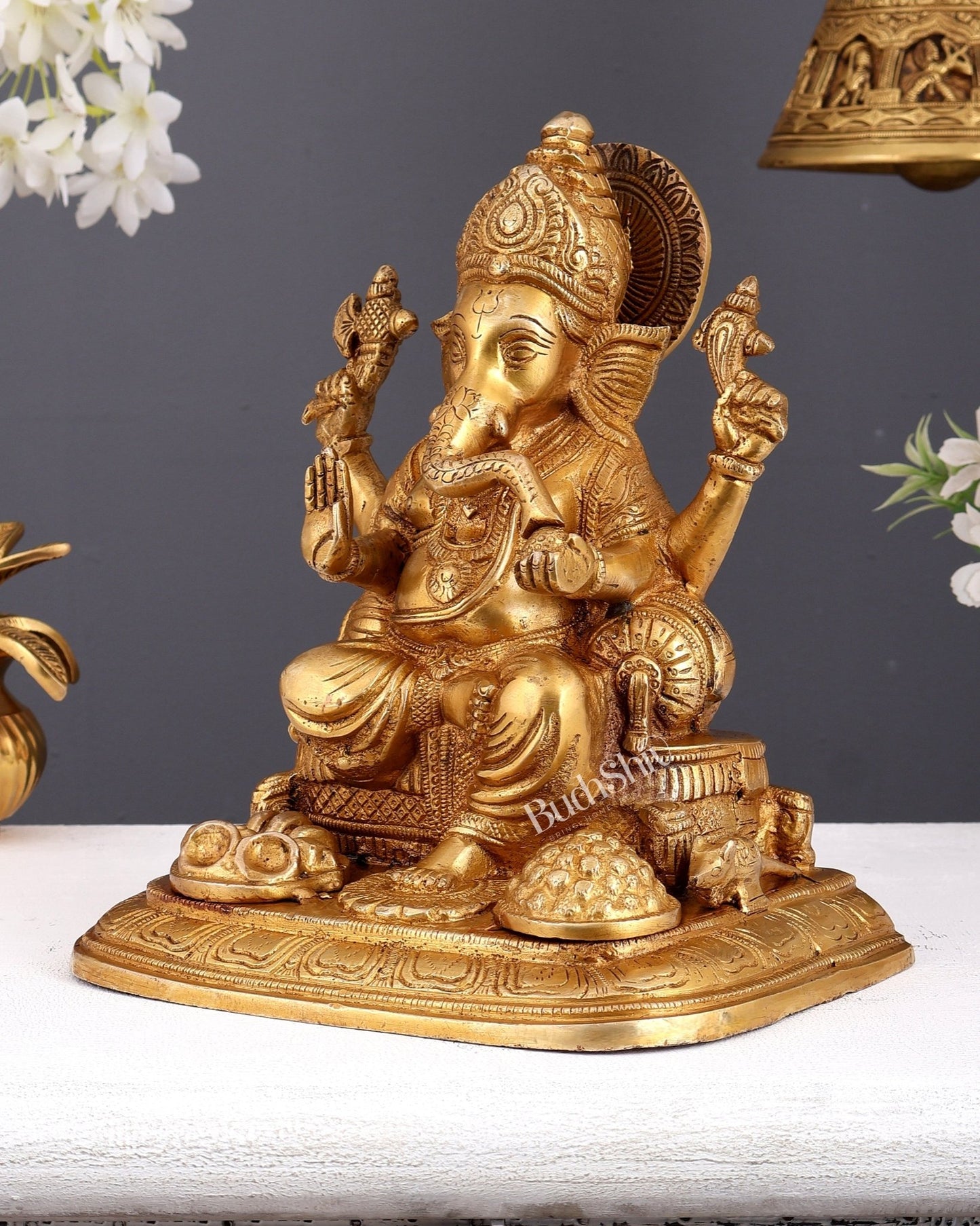 Pure Brass Lord Ganesha Idol - 9 inch highly detailed - Budhshiv.com