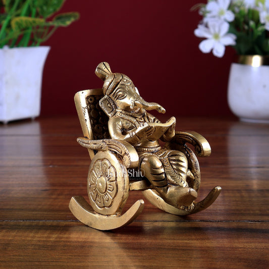 Pure Brass Lord Ganesha idol on rocking Chair - 4.5 inch - Budhshiv.com