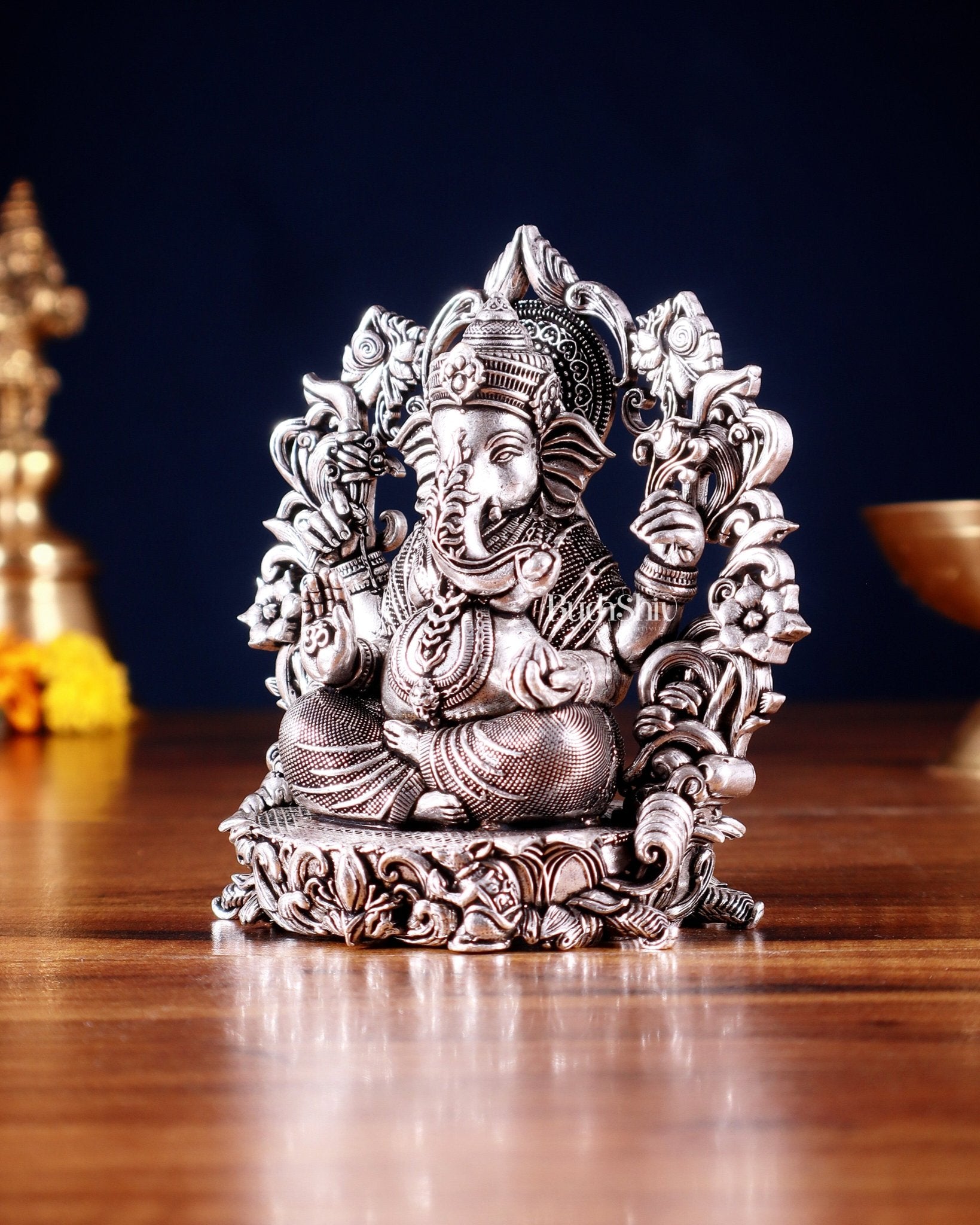 Pure Brass Lord Ganesha Idol silver plated – 4” superfine - Budhshiv.com