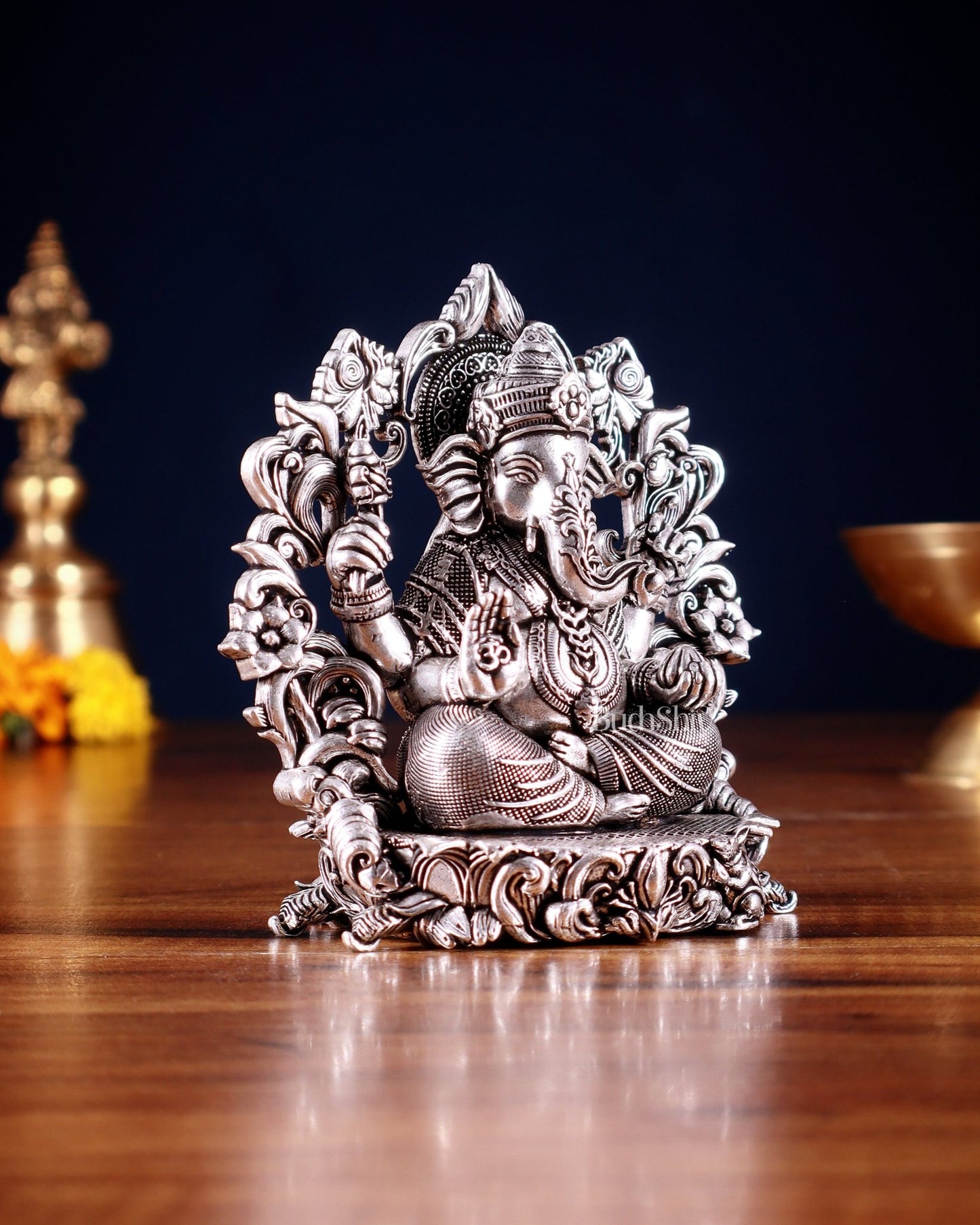 Pure Brass Lord Ganesha Idol silver plated – 4” superfine - Budhshiv.com