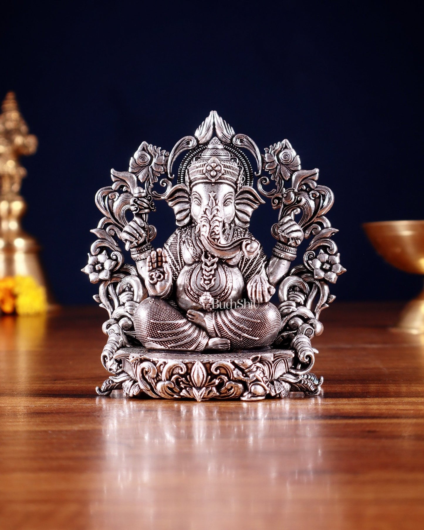 Pure Brass Lord Ganesha Idol silver plated – 4” superfine - Budhshiv.com