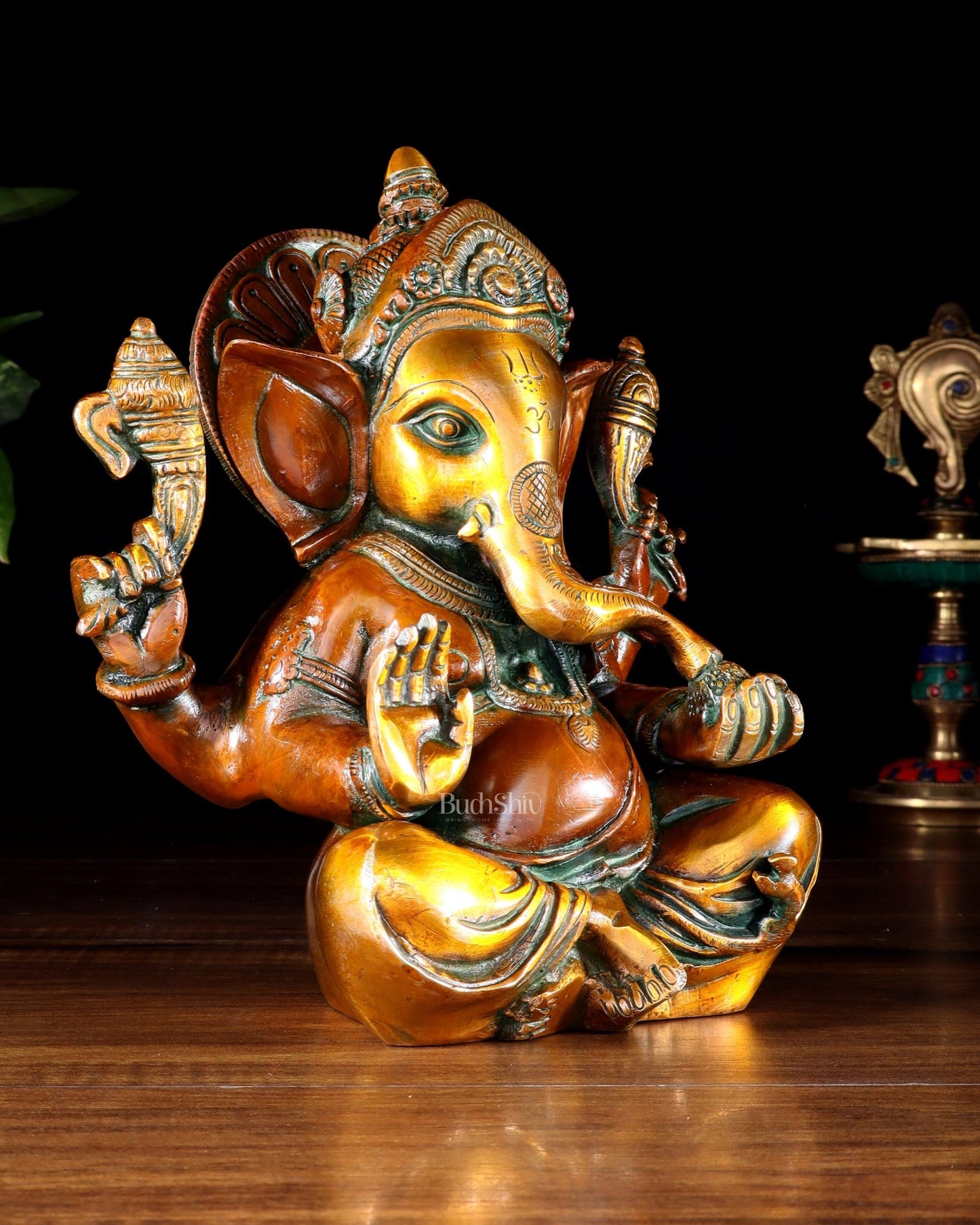 Pure Brass Lord Ganesha Idol – Vintage Finish 8" - Budhshiv.com