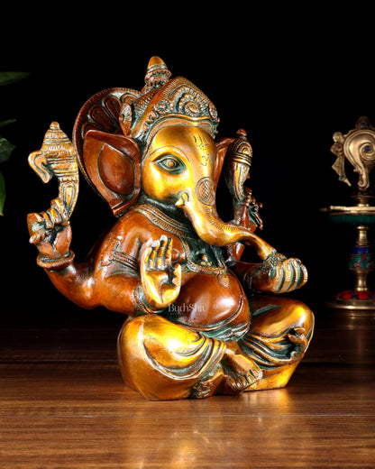 Pure Brass Lord Ganesha Idol – Vintage Finish 8" - Budhshiv.com