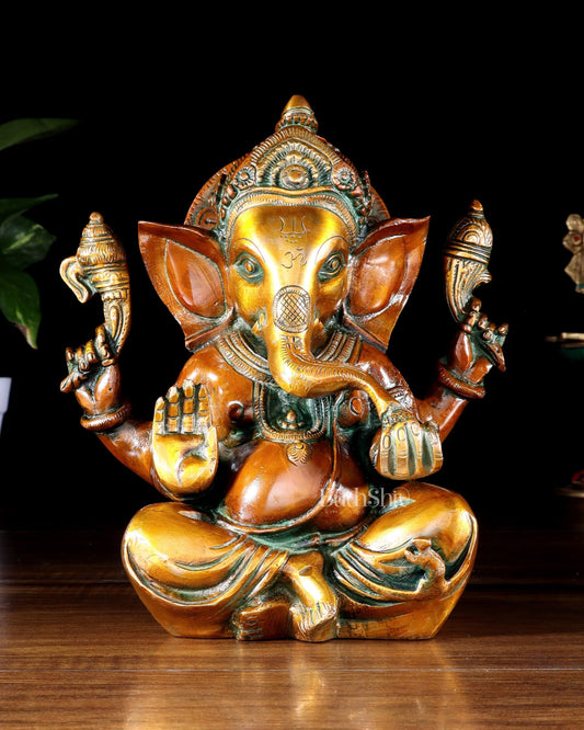 Pure Brass Lord Ganesha Idol – Vintage Finish 8" - Budhshiv.com