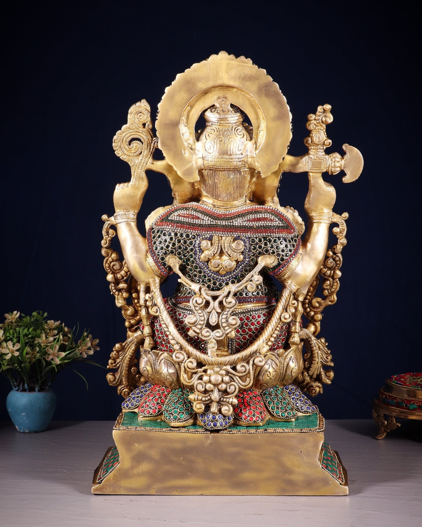 Pure Brass Lord Ganesha Idol with Jewellers Meenakari 18" - Budhshiv.com